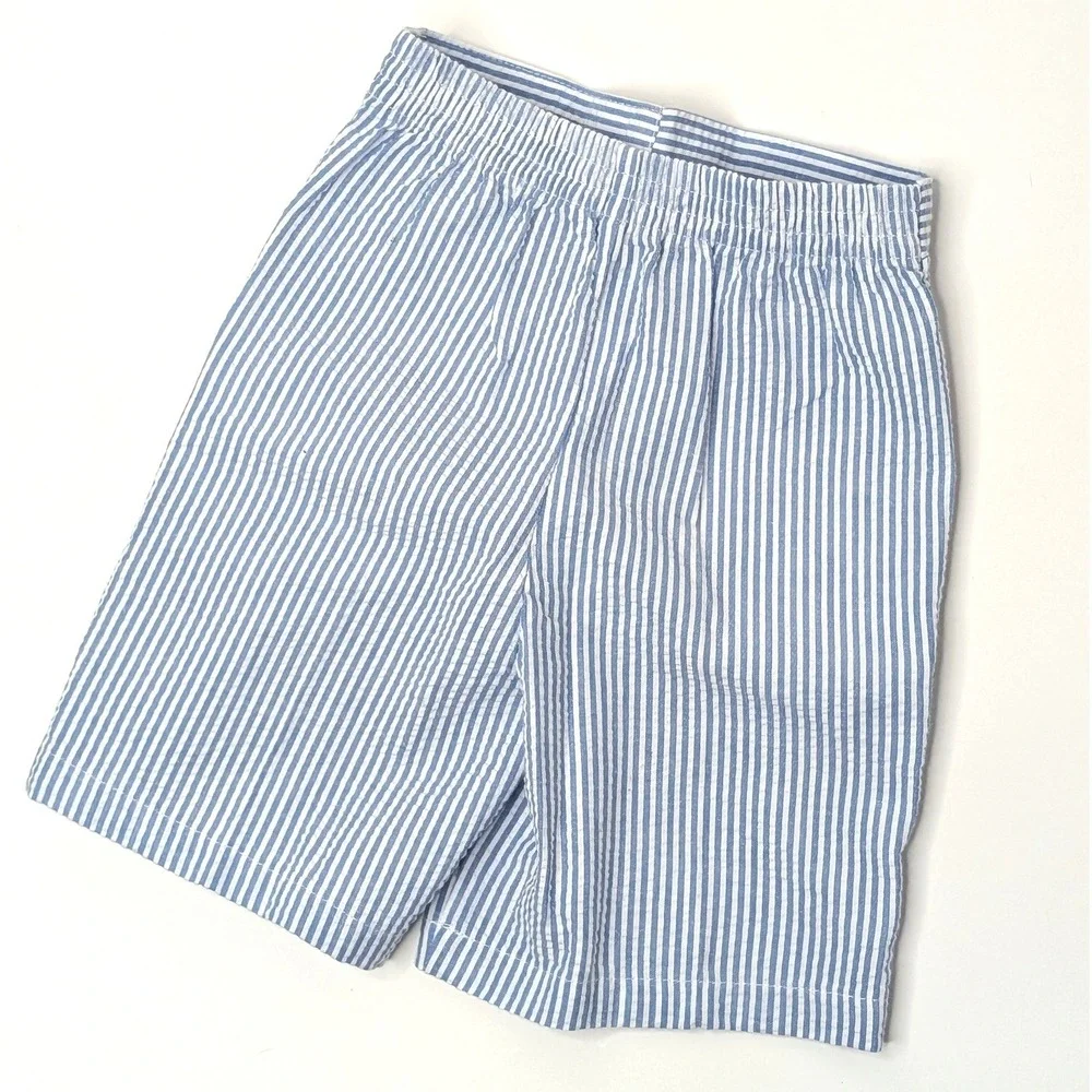 Nursery Rhyme Baby Boy Blue White Seersucker Shorts 12M NWT Elastic Waist